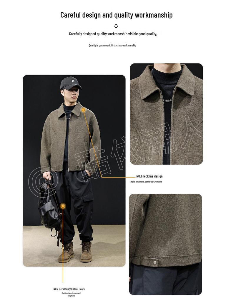 Men's American Style Heavyweight Wool Cashmere Jacket - Double-faced, Thickened, High-end, Plus Size Casual Outerwear for 2025.
