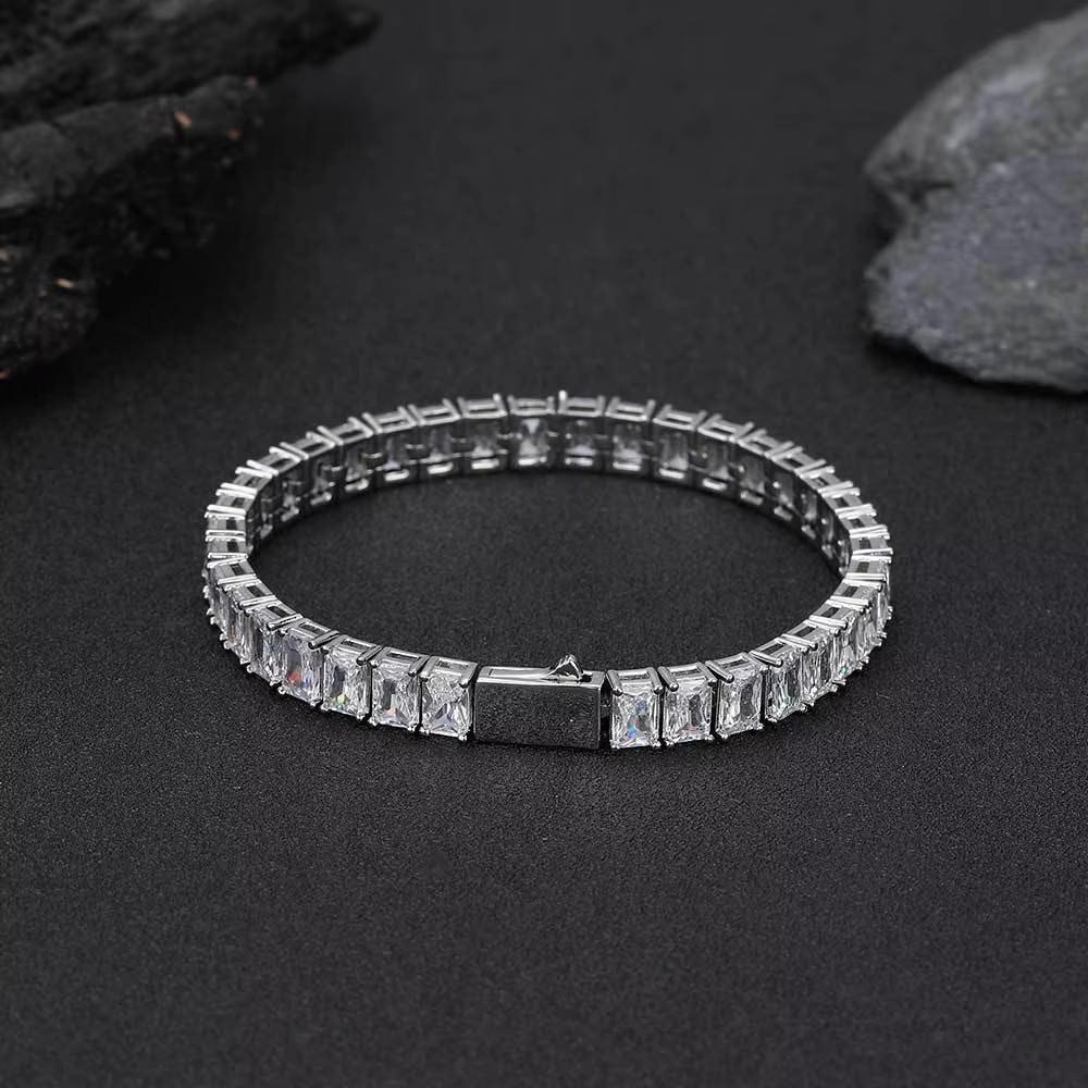 Hip-Hop 6mm Zircon Men's Luxury Brass Gold-color Plated Tennis Chain Link Bracelet Couple Fashion Charm