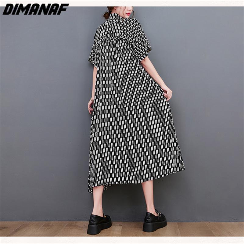 Dimanaf Plus Size Dress Women 2023 New Summer Style Shirt Dresses Striped O-Neck Loose Dresses New