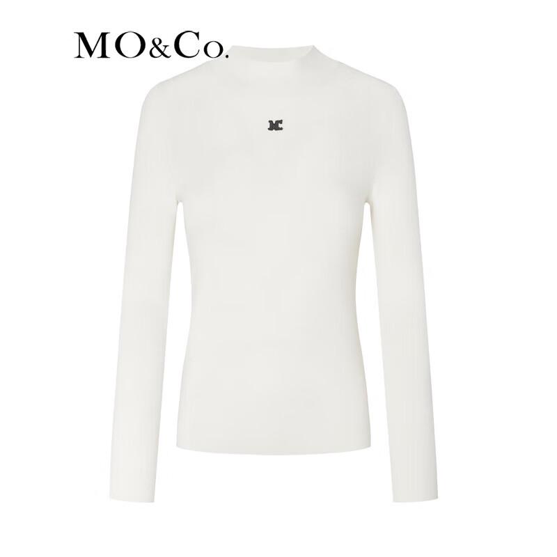 MO&Co. MC Embroidered Slim-Fit Semi-High Neck Knit Top