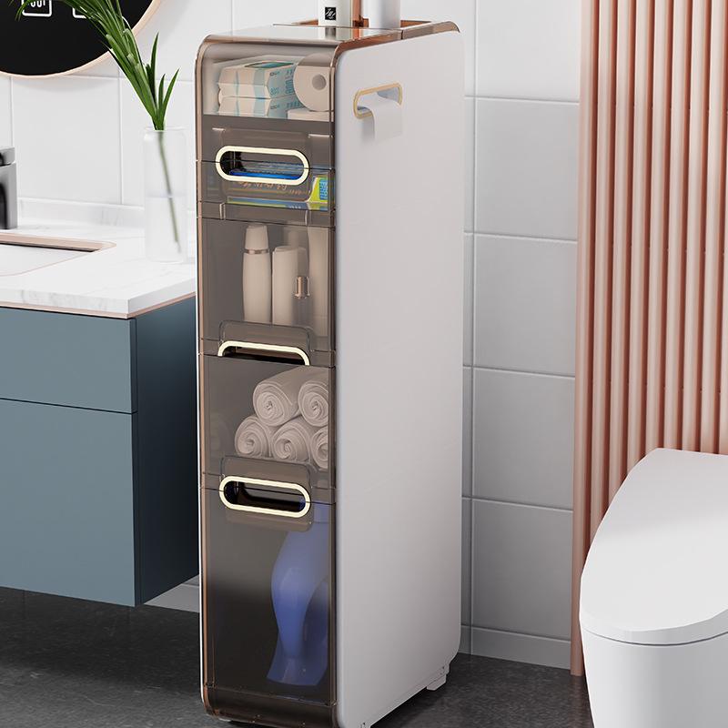 Luxury Bathroom Crevice Storage Rack Trolley - No Installation Required, Floor-Standing Cabinet.