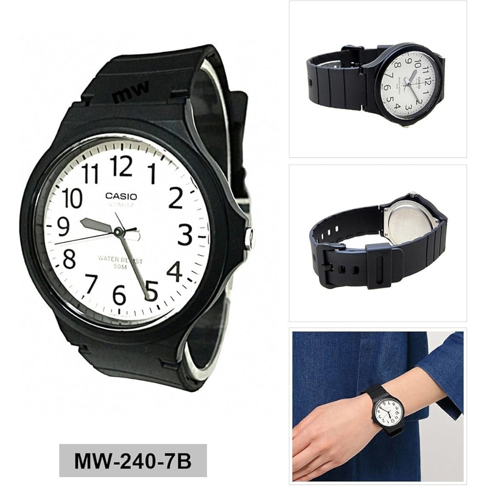 Casio Standard Analogue Men's Watch MW-240-7B White Dial Leather Strap Water Resistant