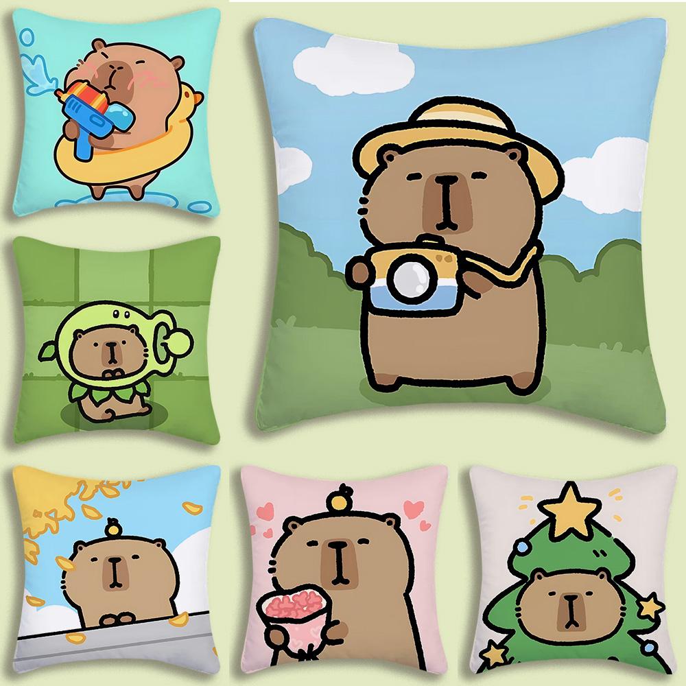 Pillow Covers Cartoon Capybara Sofa Decorative Home Double-sided Printing Short Plush Cute Cushion Cover