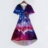 Women's Casual V-Neck Short-Sleeve Independence Day Print Dress