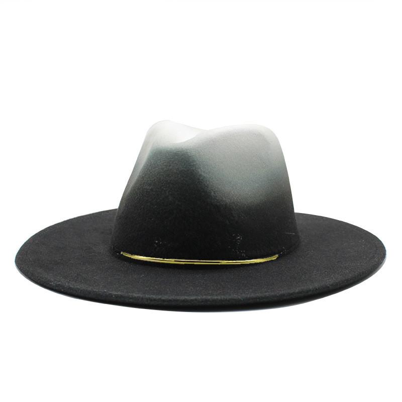 Gradient Large Brim Wool Vintage Felt Fedora Panama Hats Men Women Gentleman Elegant Gradient Rose for Lady Winter Autumn Caps