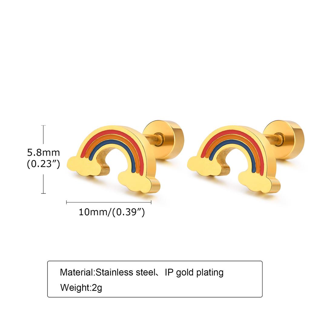 Women's Chic Minimalist Strawberry Stud Earrings, Gold Color Stainless Steel Dainty Charm Rainbow Hoop Dangle Earring To Girls
