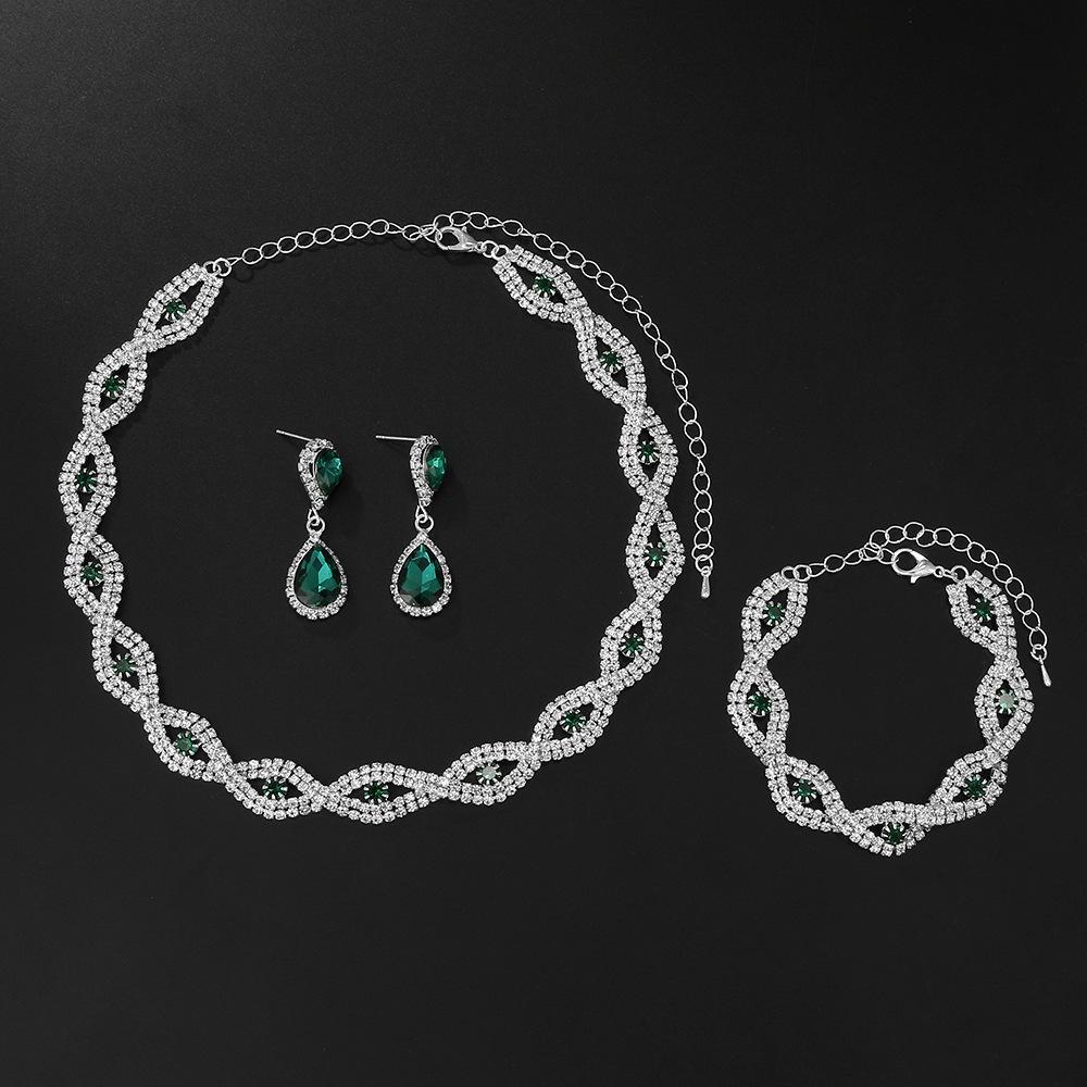 Trendiges Brautset: Perlen Strass Halskette, Ohrringe, Armband, Ring