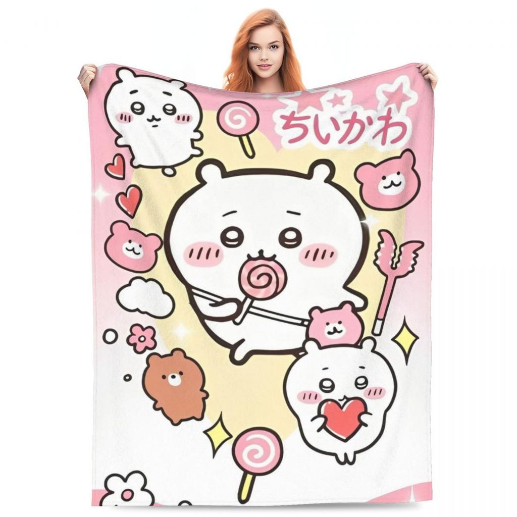 Cute Chiikawa Blanket Soft Warm Comfortable Plush Throw Blanket For Outdoor Picnic Flannel Bedspread Bed Cover