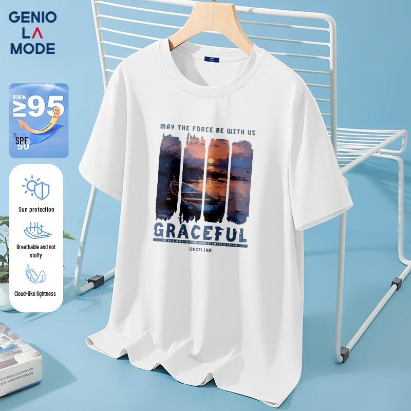 GENIOLAMODE Men s Sunset Ferry Print Ice Silk T-Shirt XL