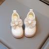 Girls Heart Bow Decor Thick Sole Slip On Casual Leather Loafer Flats