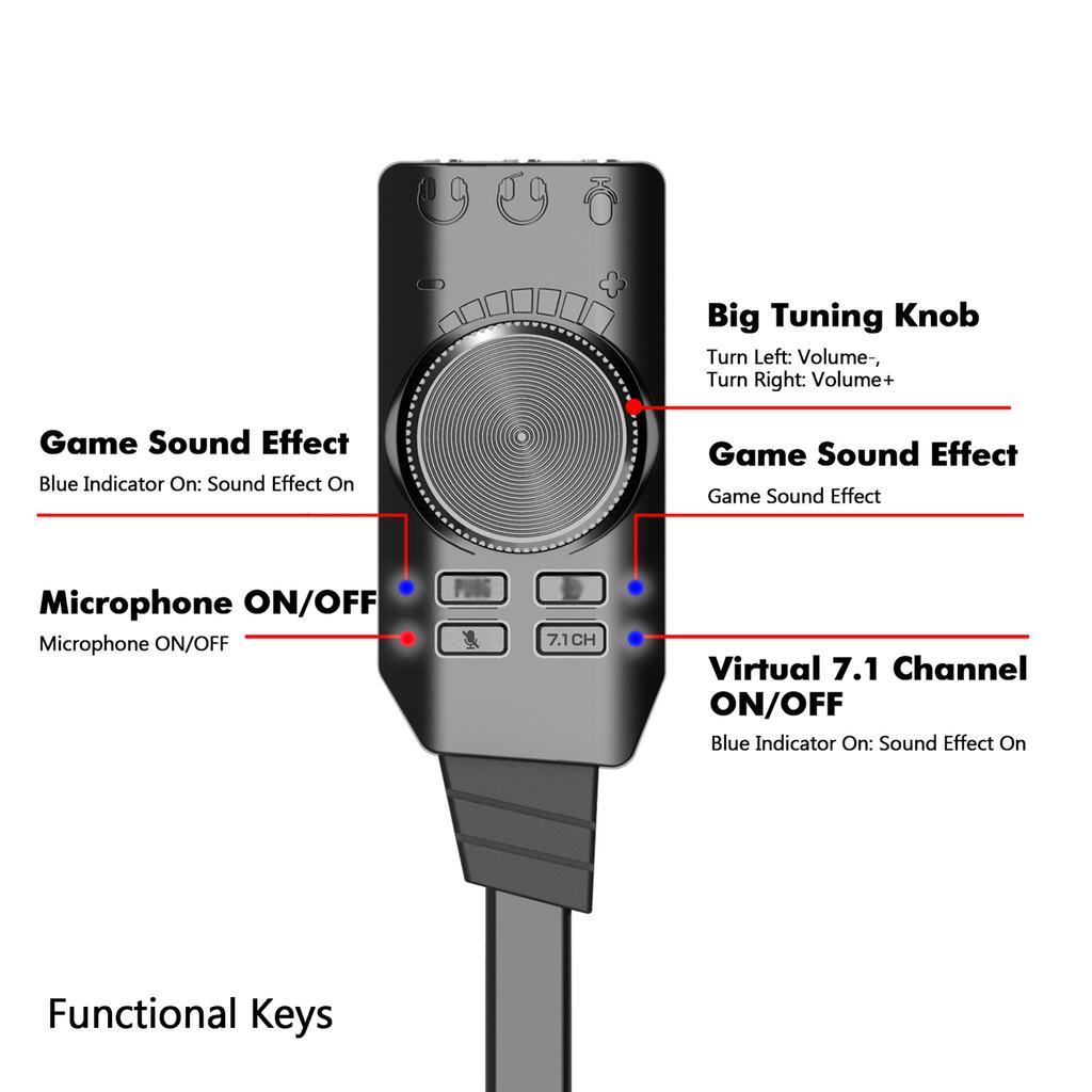 GS3 USB 2.0 External Sound Card Virtual 7.1 Channel Sound Card Adapter Plug and Play with Hdphone Microphone  s Volume Control   Mic Games Sound