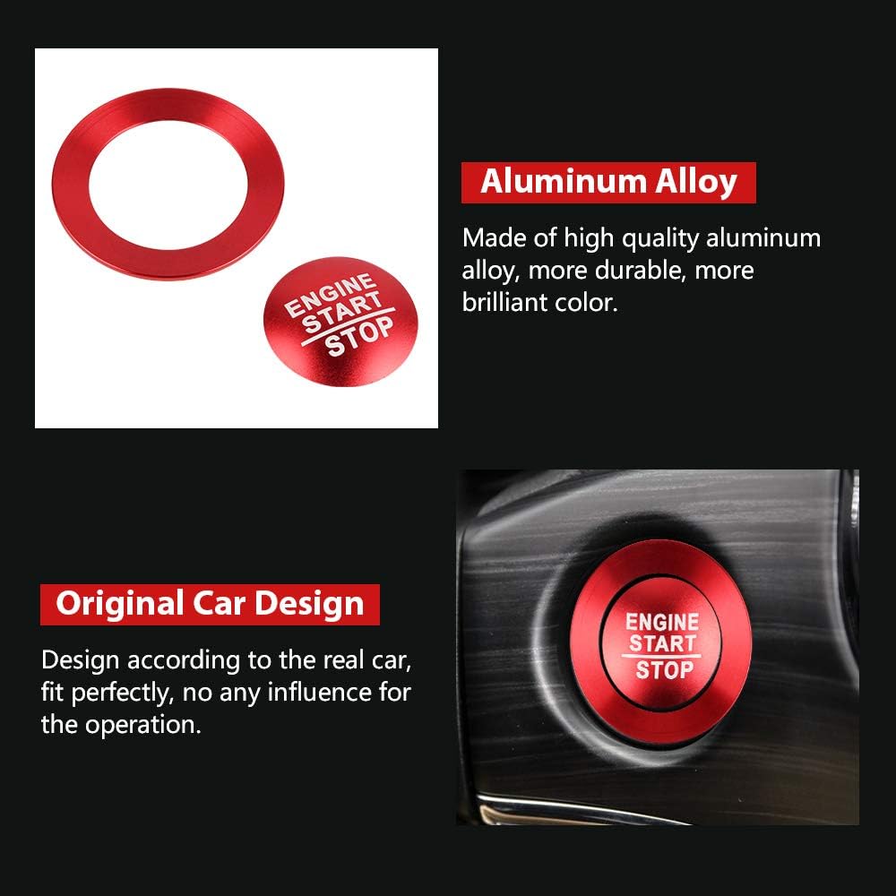 LECART Push to Start Button Stickers Fit for Jeep Grand Cherokee 2014-2024 Metal Decal Covers Auto Interior Decor Accessories Metal Decal Trims Red 2