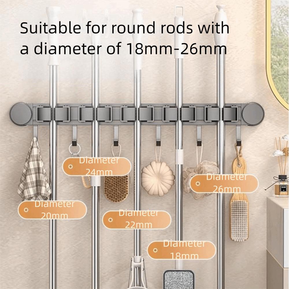 Wall Mounted Suction Cup Mop Clamp Space Aluminum Broom Hanger Practical Mop Clip Rack  Kitchen