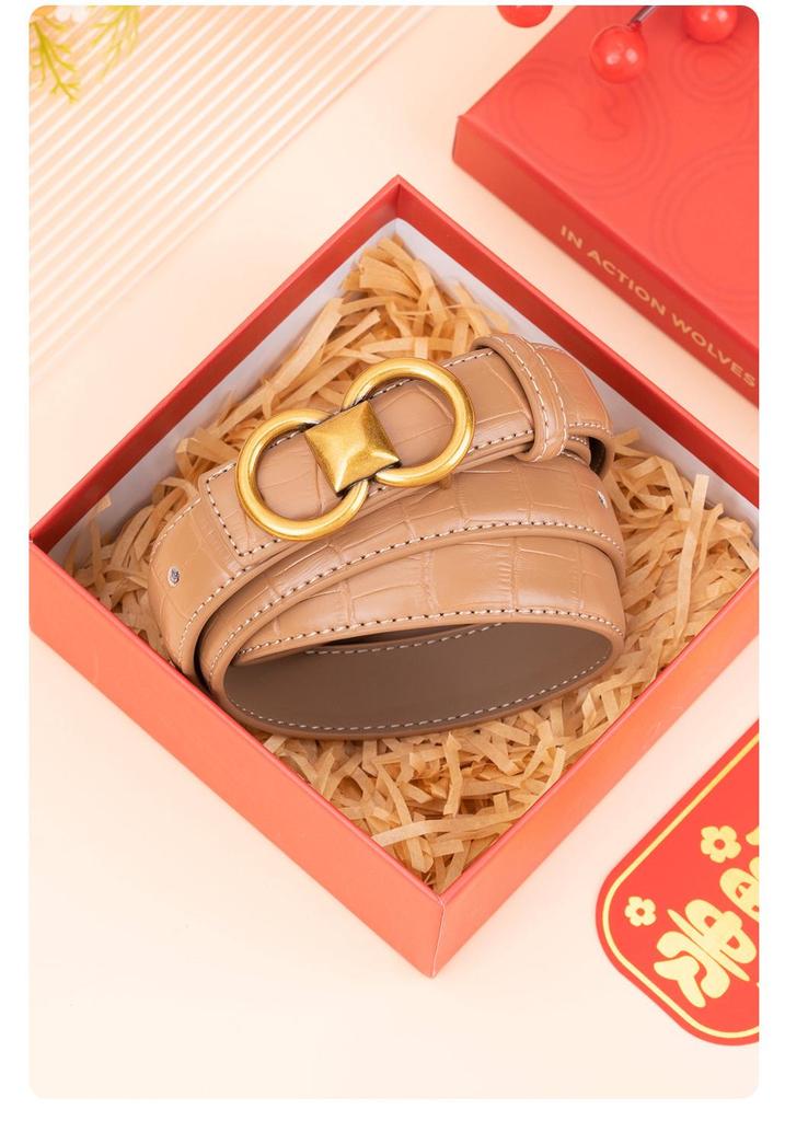2026 Women's Smooth Buckle Leather Belt: Two-Layer Cowhide, Casual Versatile High-End Waist Cincher