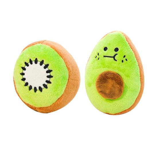 Plush Fruit Dog Toy Soft Squeaky Dog Chew Toy Stuffed Avocado Kiwi Fruit Puppy Teething Toy for Interactive Play Dogs Boredom Relief