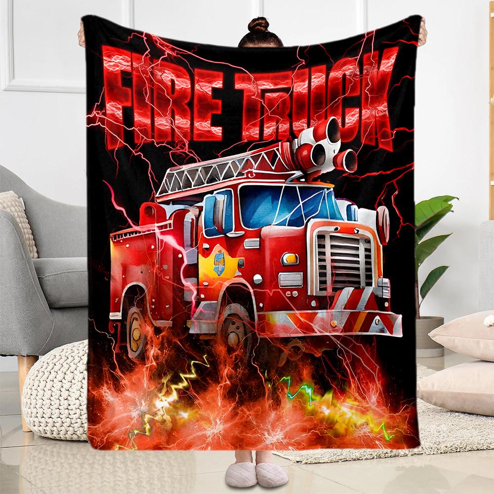 Fire Truck Adventure Blanket Durable Comfort Suitable for Chair Bed Couch Four Seasons Universal Playful Design Gift for Travel Home Birthdays