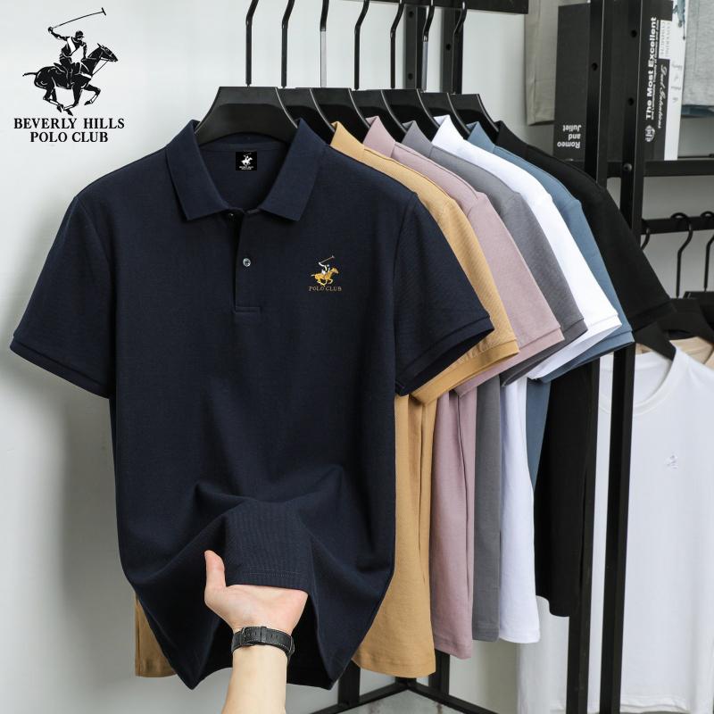 POLO CLUB Summer Men's New Pony Embroidered Solid Color Mercerized Cotton Loose Moisture Wicking and Quick Drying Casual Polo Shirt