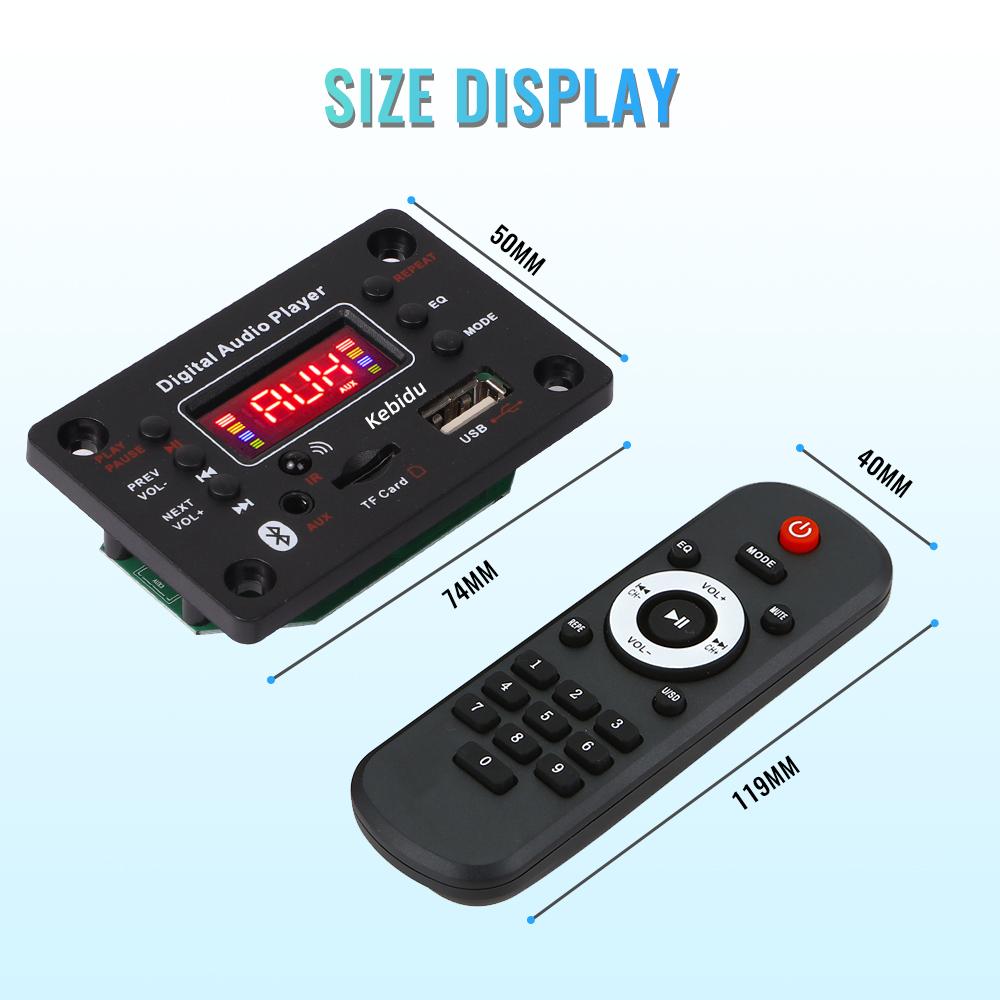 80W Bluetooth 5.0 Car MP3 WMA Decoder Board 2*40W Amplifier USB AUX FM Radio MP3 Player Color Screen with Remote Control