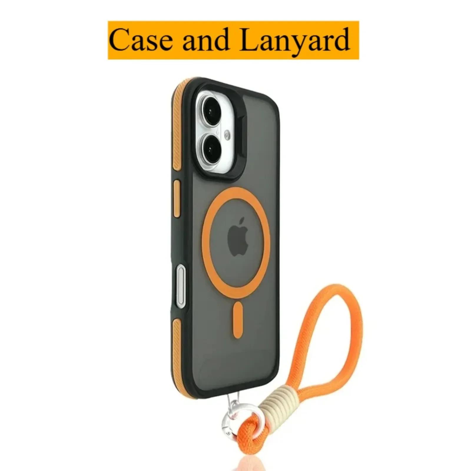 

Магнитный роскошный матовый полупрозрачный чехол для iPhone 16 14 13 12 11 15 Pro Max Plus для беспроводной зарядки Magsafe с чехлом-ремешком For iPhone 13