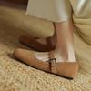 Fashion Women Mary Jane Ballet Shoes Cow Suede Genuine Leather Flats Woman Classic Square Toe Fashion Street Flats Ladies Soft Loafers