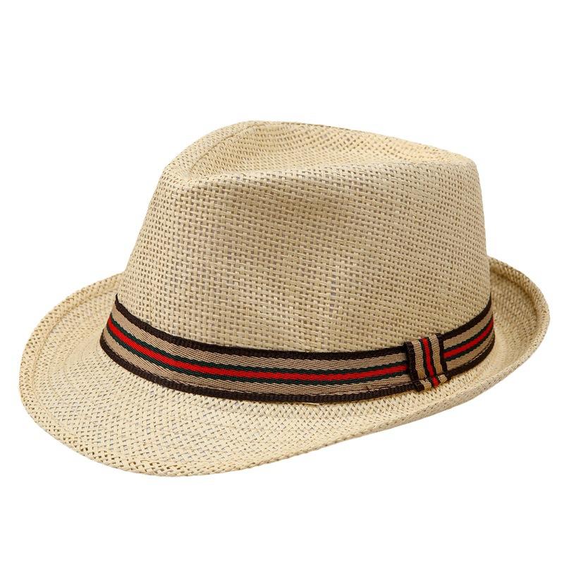 

British jazz hat men s spring and summer new outdoor travel sunscreen sunshade beach hat women s breathable fashion straw hat top hat M（56-58cm）