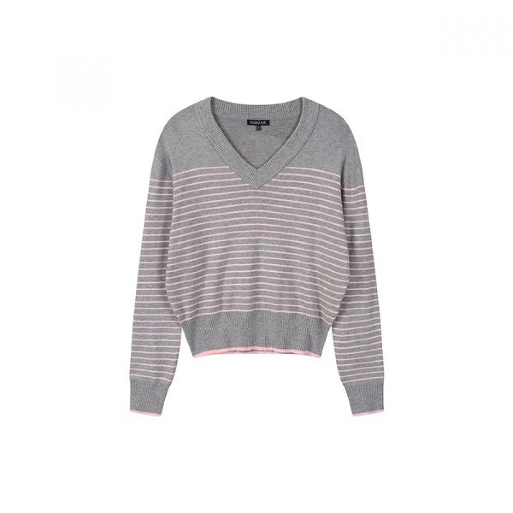 Lap V Neck Stripe Color Knit As1kh261