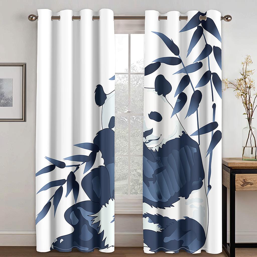 Cartoon Animation Panda Animal Window Curtains in Kids Bedroom Living Room Hall Treatments Kitchen Home Decor Drapes Blinds 2Pcs