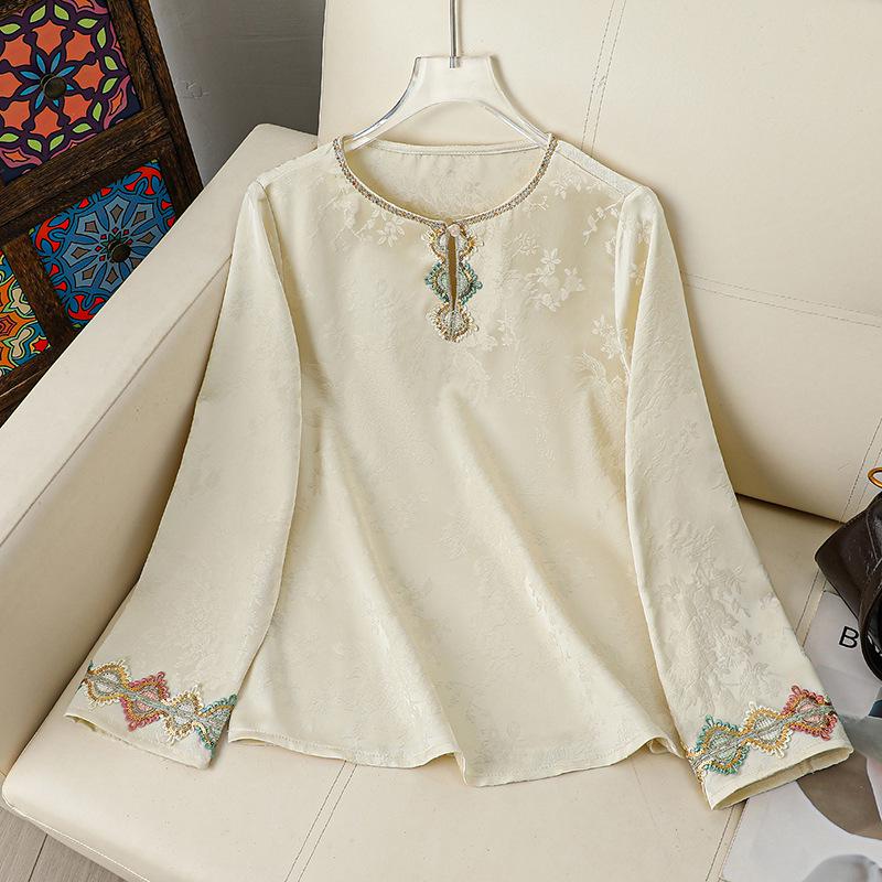 2026 Chinese Style Embroidered Stand Collar Women's Long Sleeve Shirt