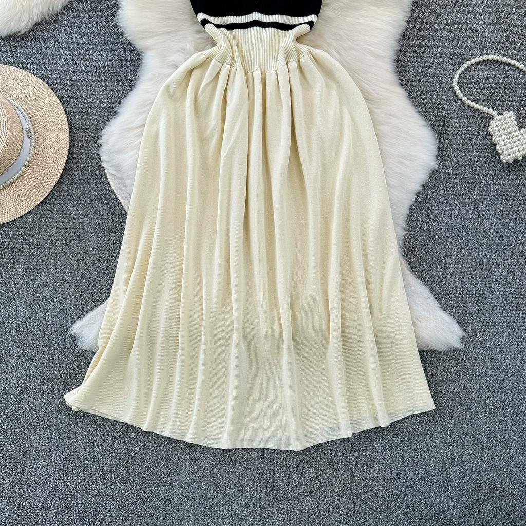 Summer Women Sleeveless Tank Knitted Striped Sweater Zipper Pullover Dresses