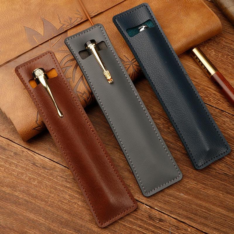 1PC Leather Pen Bag Fountain Pen Case Single Pen Pouch Sleeve Holder Pocket Protectors Pens Protection Bag Stationery