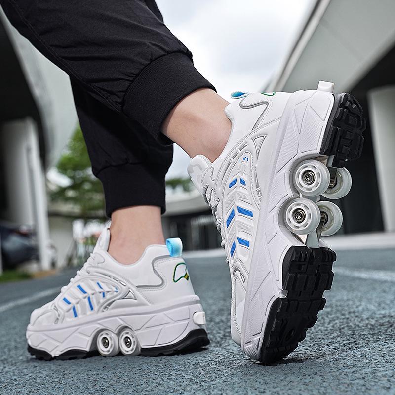 New Adult & Student Deformation Roller Skates with Brakes - Boys' & Girls' Four-Wheel Walking Shoes