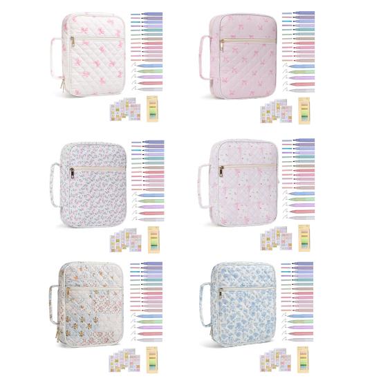 Quilted Bible Case Women Floral Bible Cover Case with Handle Study Supplies Bag Portable
