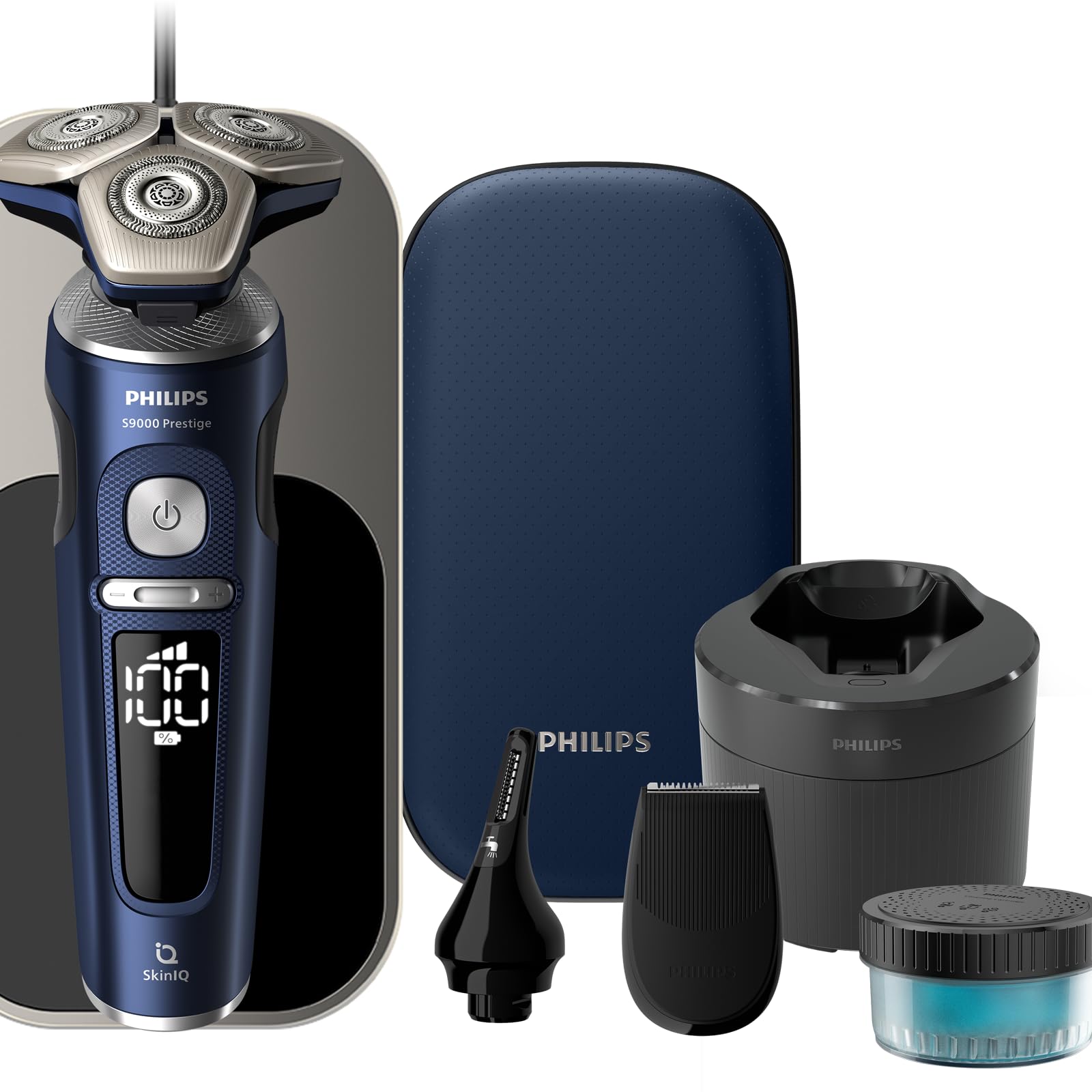

Електробритва Philips 9000 Prestige Модель пральної машини Електробритва для чоловіків ротаційна з технологією захисту шкіри Ванна для гоління Adria Blue (72