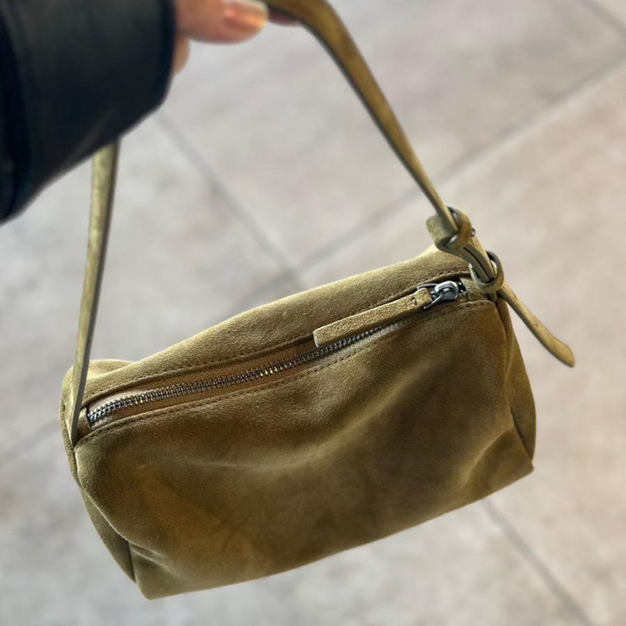 Barrel Shaped Suede Frosted Cowhide Underarm Bag For Women Luxury Designer Handbag Purse 2026 New In Fashion Shoulder Crossbody