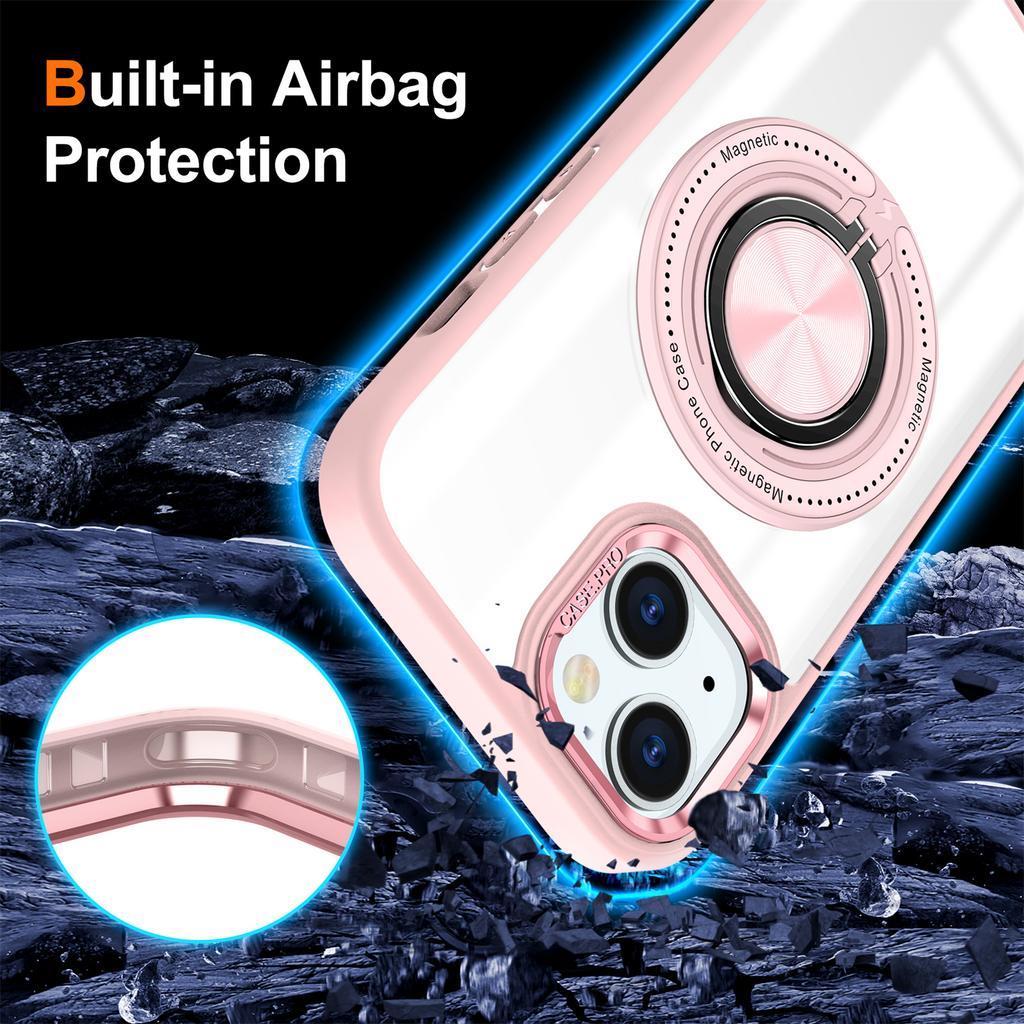 For iPhone 15 Case Compatible with MagSafe PC+TPU Kickstand Transparent Phone Cover