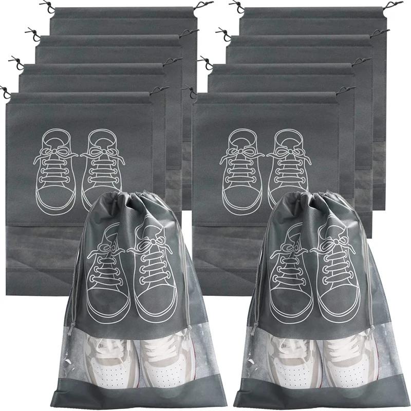 5pcs Shoes Storage Bag Portable Organizer Travel Shoes Bag Transparent Drawstring Shoe Clothes Dustproof Bags Waterproof Pocket