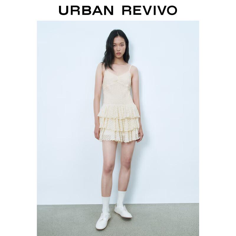 

UR 2025 Весеннее французское романтическое кружевное многослойное платье-майка L