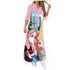 Women's Button Down Dress Casual Long Sleeve Maxi Dresses Loose Printed Shirt Dress
