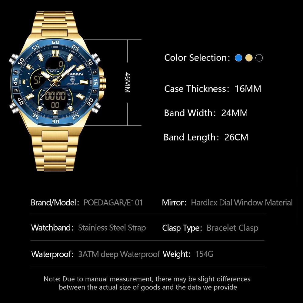 Zegarki Męskie Cyfrowo-Analogowe - Wodoodporny LEDowy Podświetlany Nocą, Modny Zegarek na Rękę Outdoorowy na Co Dzień i Aktywny