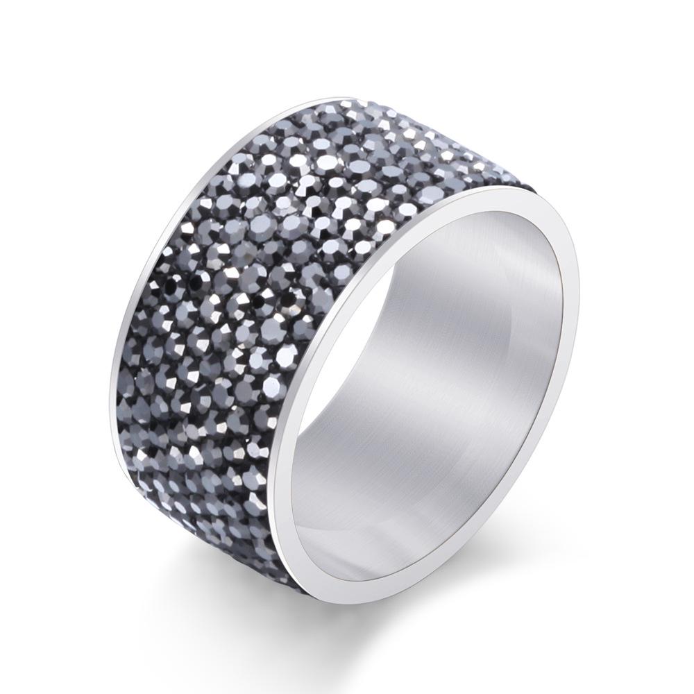 12MM Men's Titanium Steel Fashion Ring with Embedded Diamonds - Versatile Design, 8 Rows of Diamonds