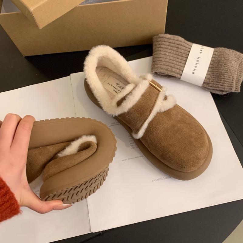 Platform Women's New Autumn and Winter Velvet Flat-bottomed Beanie Women's Shoes Merad Boken Wool Cotton Shoes