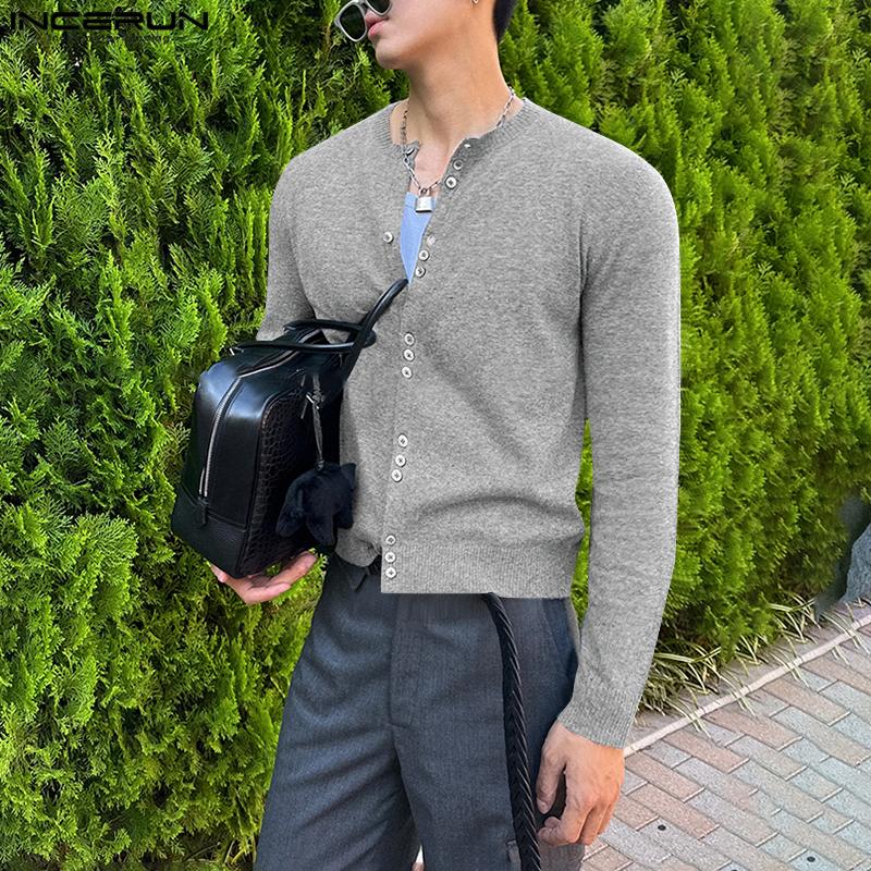 

INCERUN Mens V Neck Long Sleeve Button Up Cardigan Knit Tops XL серый