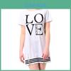 Elegante Camiseta Longa Esportiva Feminina Estampa Love com Letras Vestido Casual Peça Única Zíper