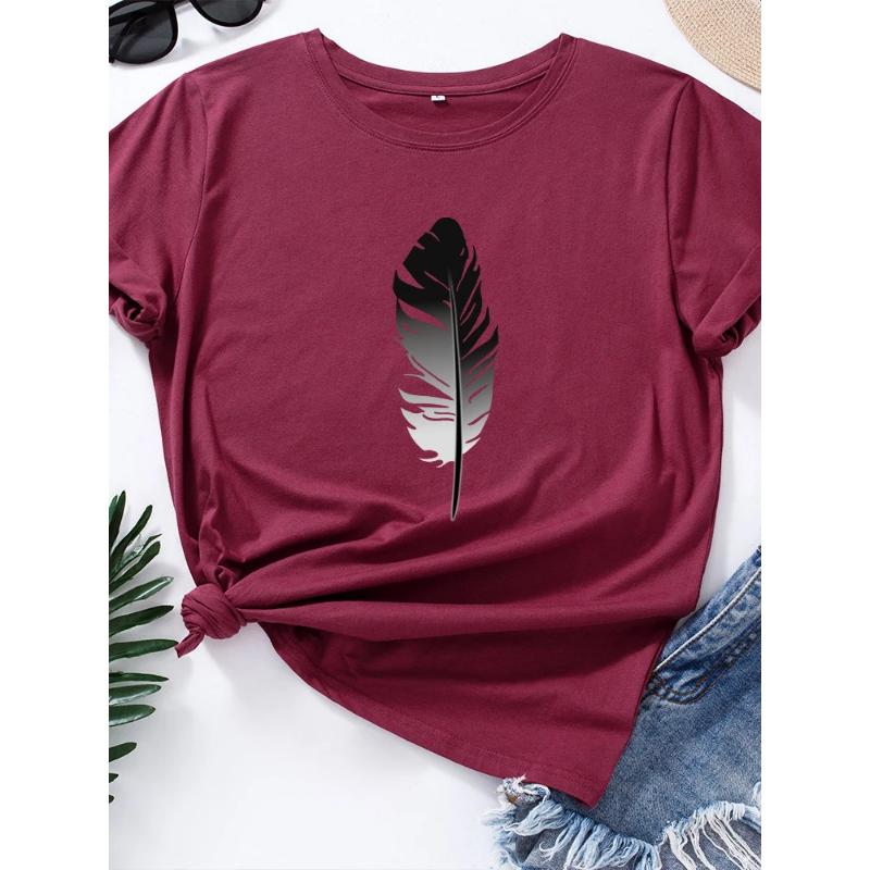 

Черная футболка с принтом перьев, женская, с коротким рукавом, с круглым вырезом, свободная футболка, летняя женская футболка, топы, Camisetas Mujer xs