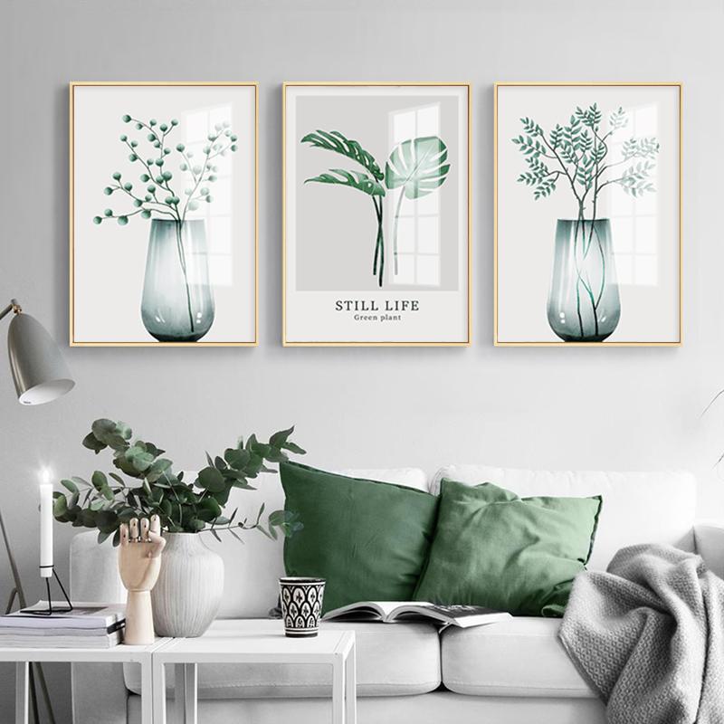 Acuarelă Plant Scandinav Poster Frunze Verde Artă Perete Pânză Pictură Postere nordice și imprimeuri Imagine de perete pentru camera de zi