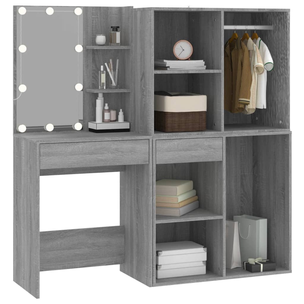 VidaXL LED Vanity Table with Cabinets Grey Sonoma Wood Based Material