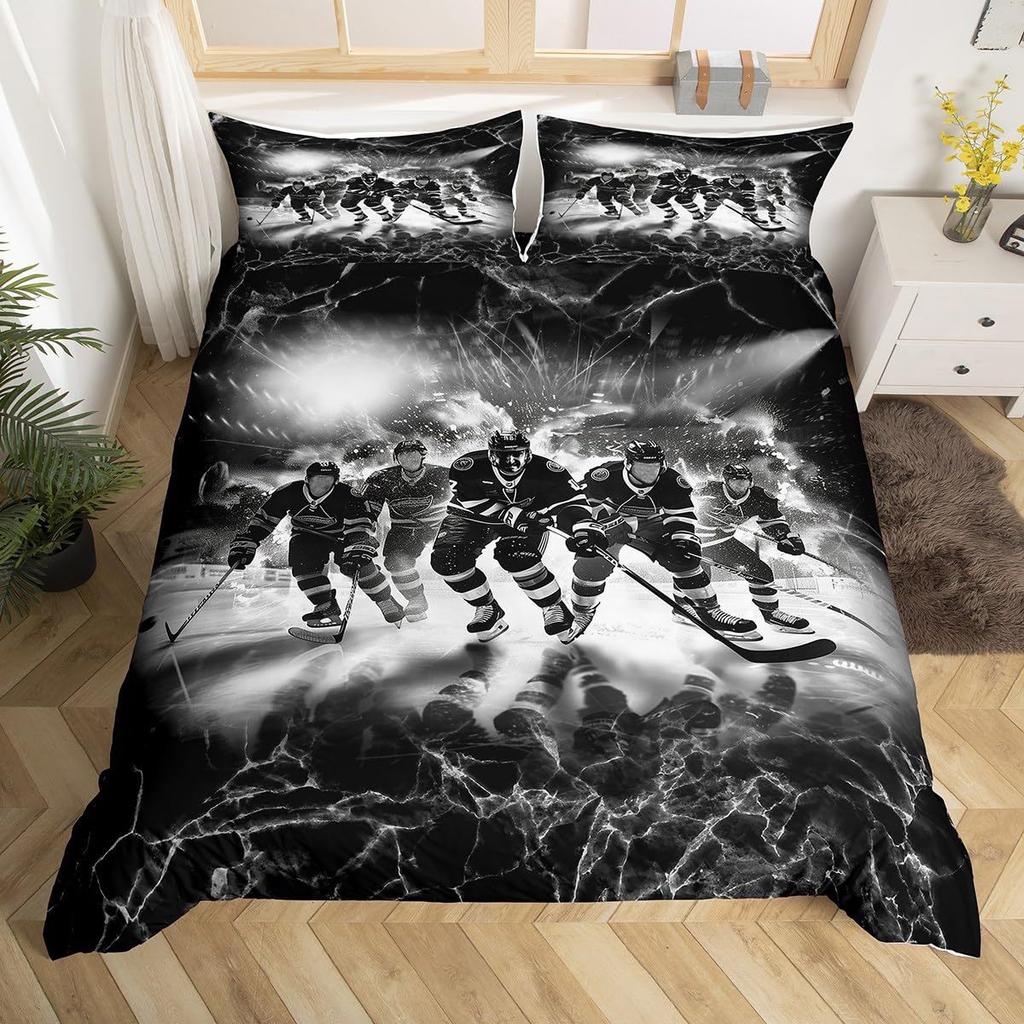 Hockey Sengetøy Sett Ishockey Seng Dynesett Barnas Vintersport Spill Tredelt Sett