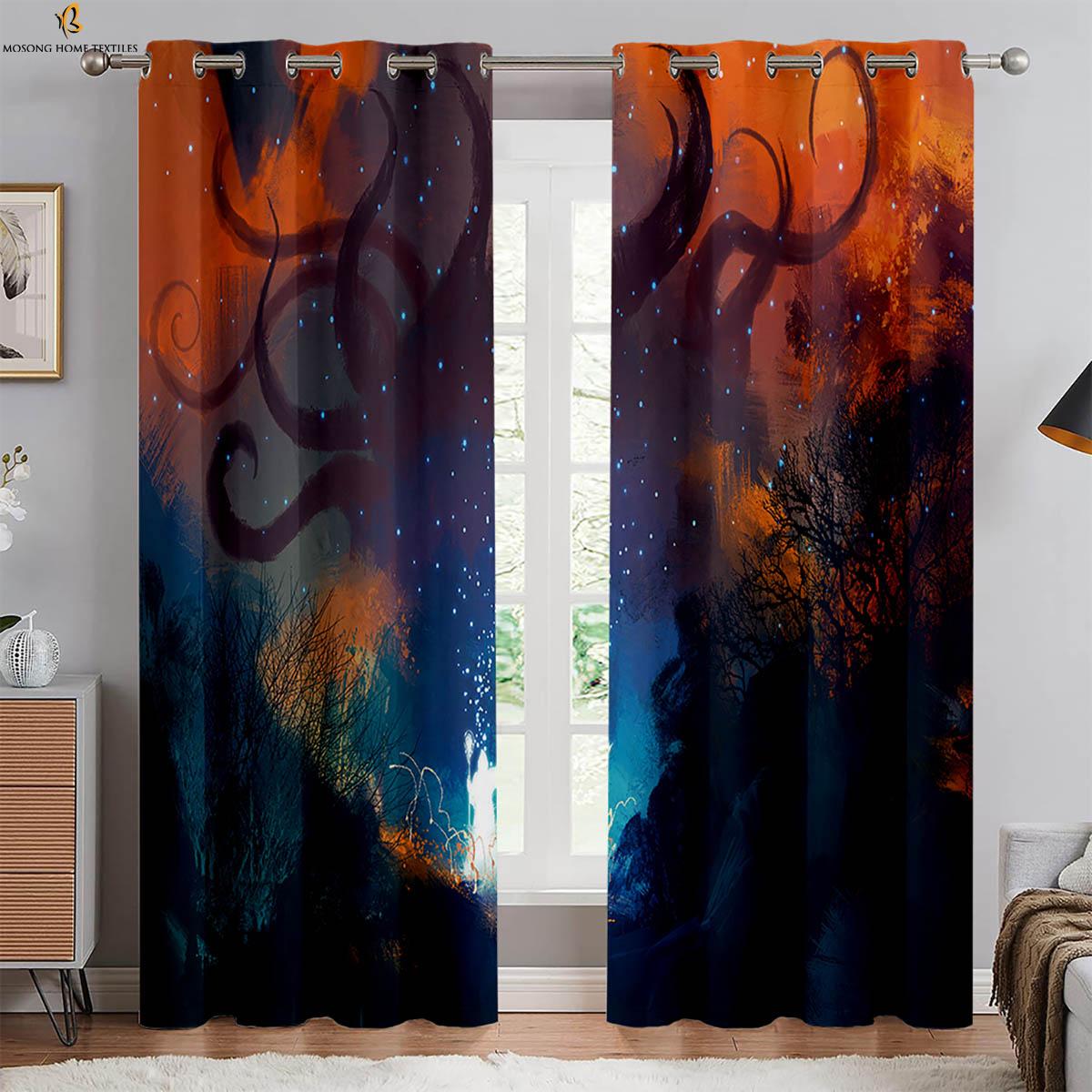 

Творческий пейзаж масляная живопись напечатанные шторы 100% полиэстер спальня гостиная кабинет декоративные шторы 2 шт W50xH130(CM)x2PCS&Rod pocket