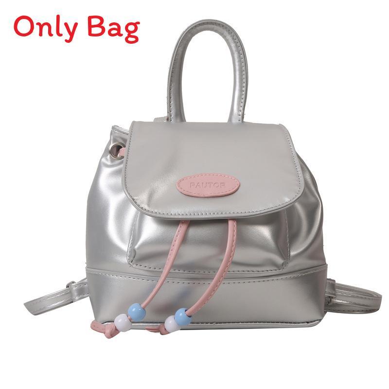 

Small Pu City Backpack With Phone Pocket And Open External Pocket For Daily Wear SilverNoPendant