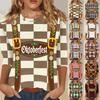 Damen Casual Oberteil mit Dreiviertelärm, Oktoberfest-Print, Rundhalsausschnitt, Leicht, Bequeme Passform für Saisonale Veranstaltungen und den Alltag